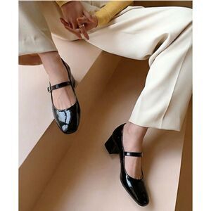 NWOB Trary Black Patent Leather Chunky Block Heel Round Toe Mary Jane Pumps Sz 9